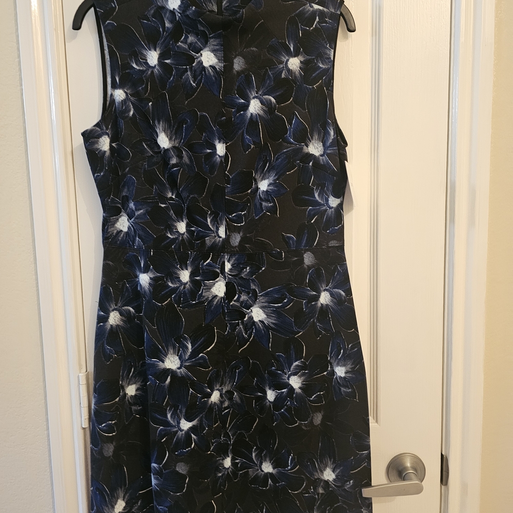 Ellen Tracy Black and Blue Floral Midi Dress